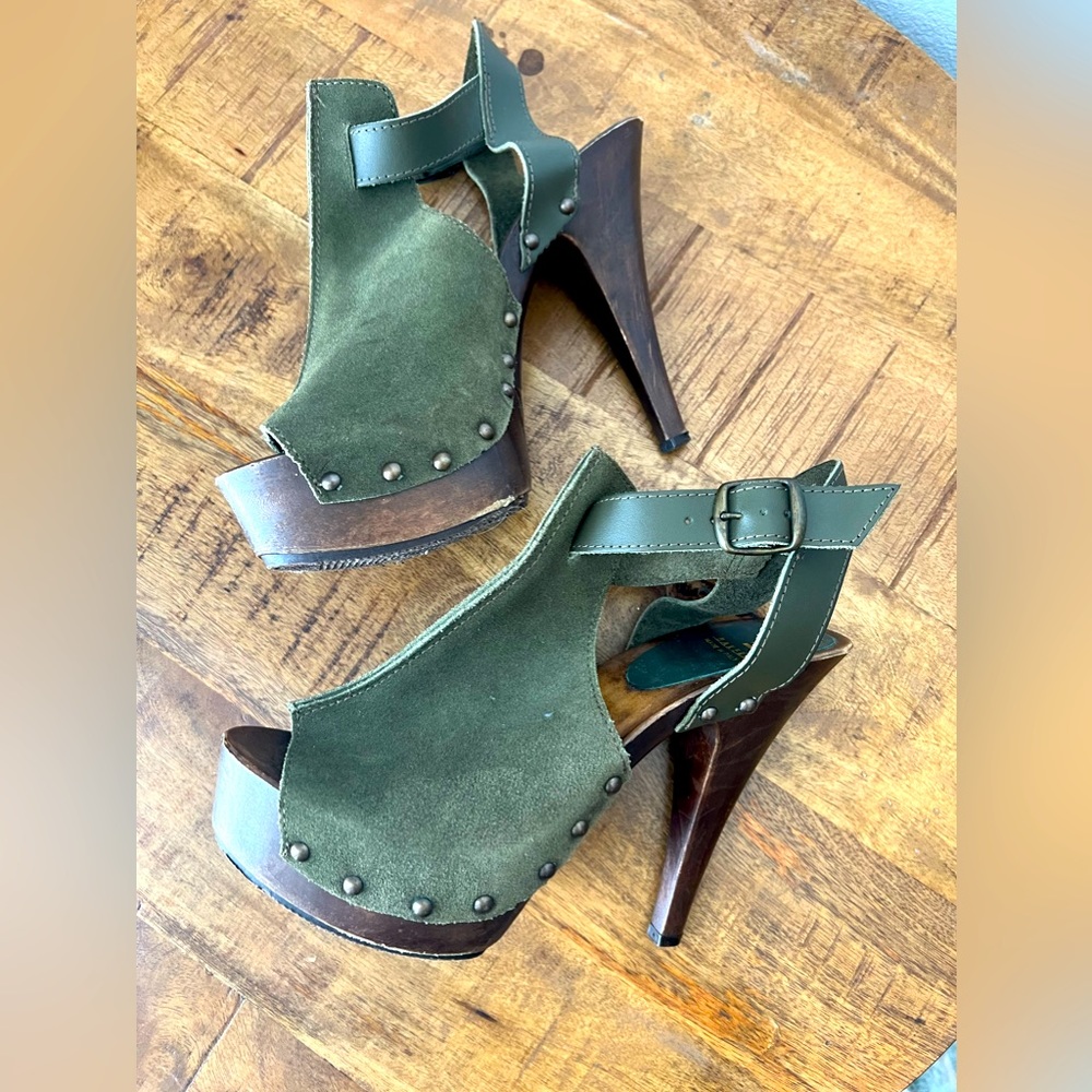Olive Green Suede Heels